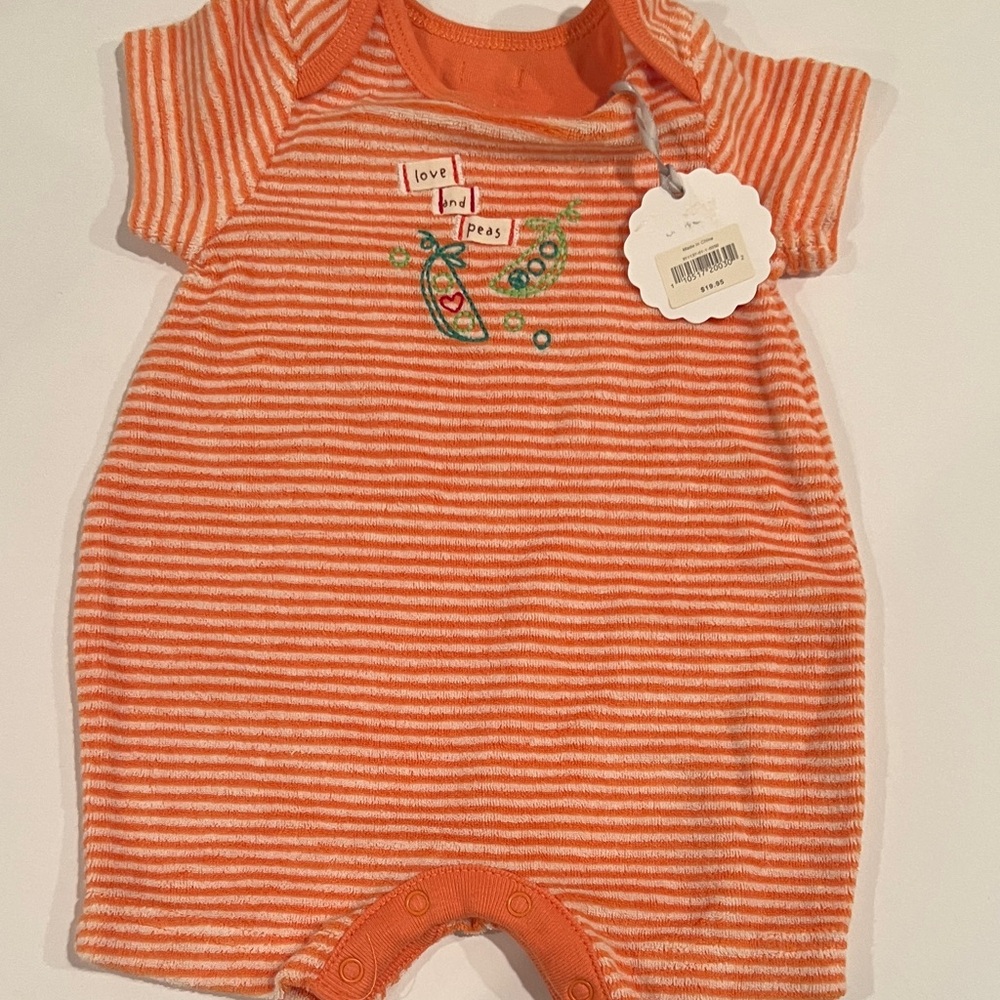 GAP Orange Striped Baby Onesie with Peas Design